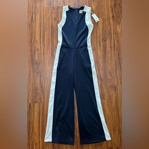 NWT TORY BURCH Navy Blue Off White Accent Sleeveless V-Neck Jumpsuit Sz XS